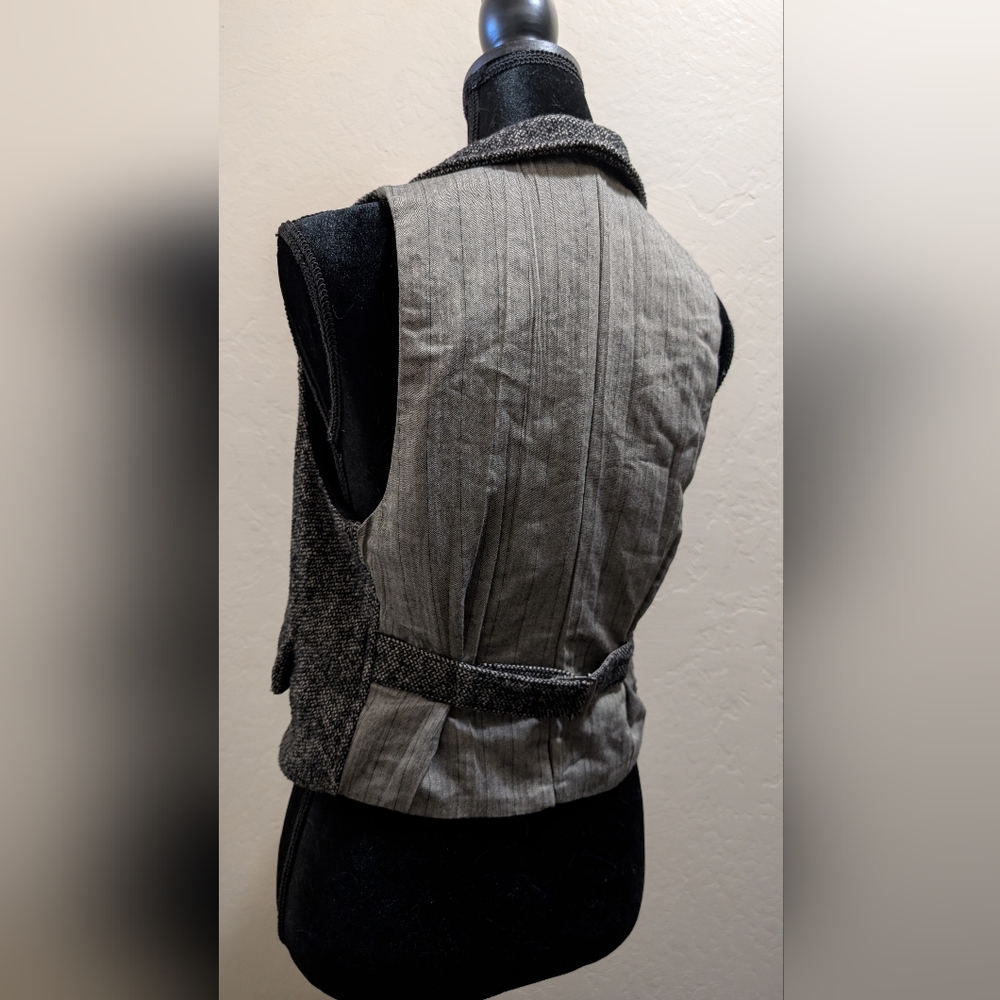 Free People Wool Blend Herringbone Tweed Grey Tuxedo Vest XS - Picture 4 of 12